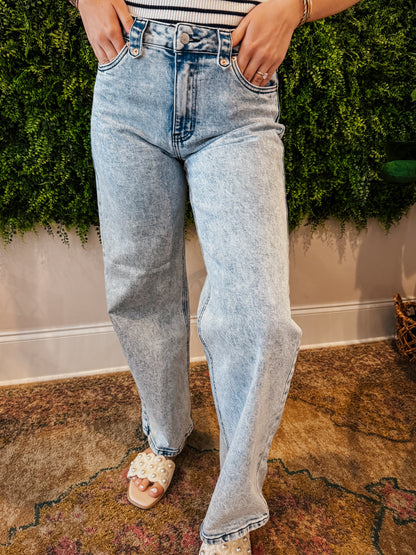 Flower Pocket Wide Leg Jeans