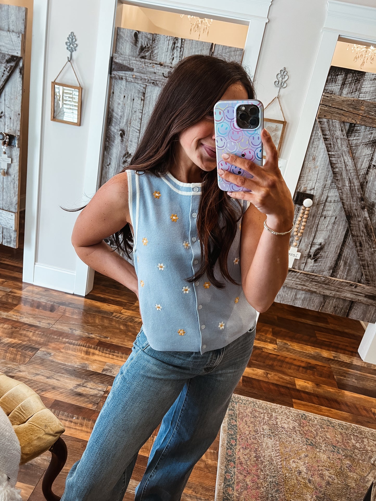 Sleeveless Button Down Knit Top