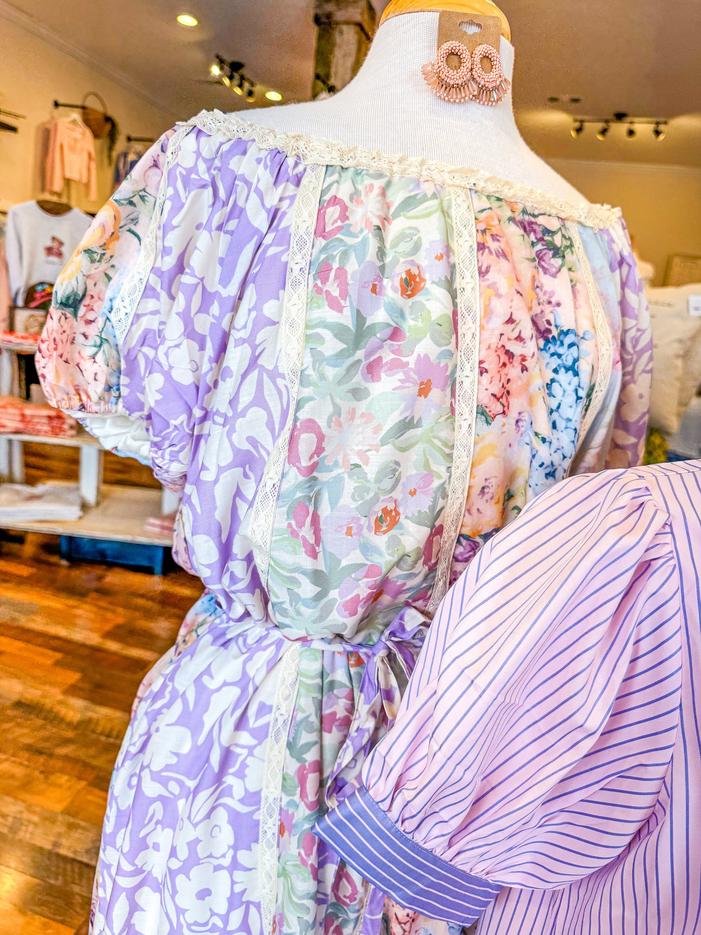 Lace Trimmed Floral Maxi Dress