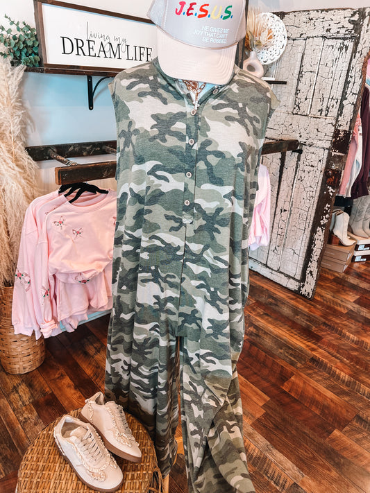 Curvy Camo Wide Leg Jumpsuit