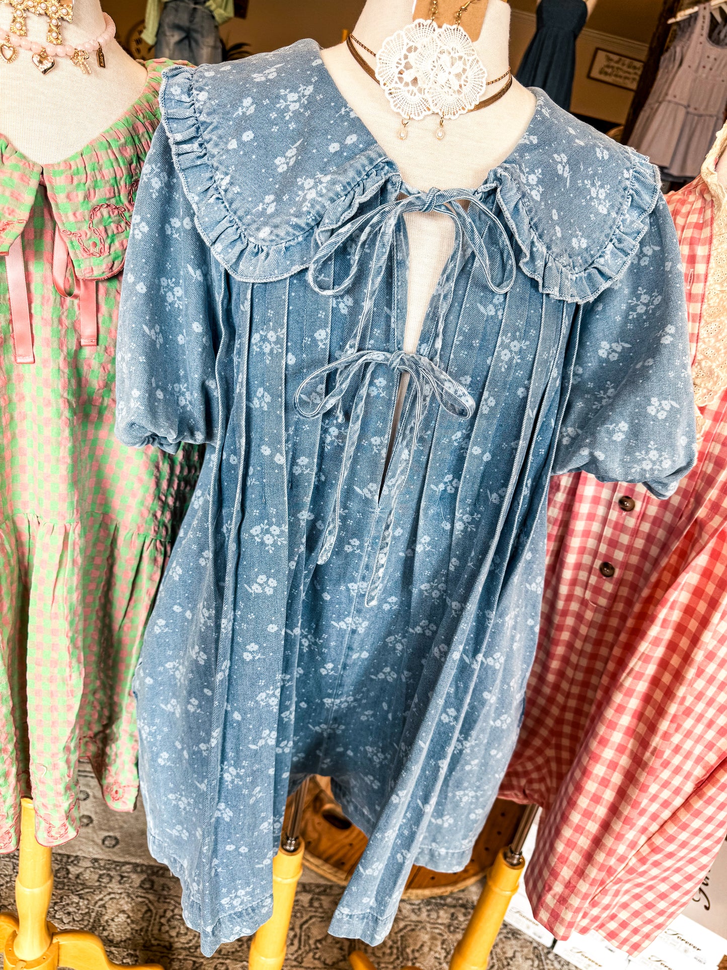 Denim Ditsy Floral Romper
