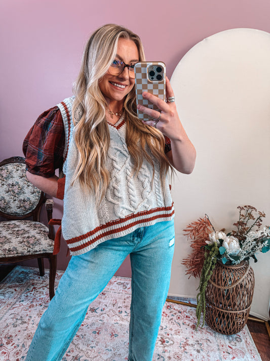 Plaid Sleeved Sweater Vest