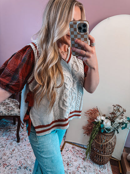 Plaid Sleeved Sweater Vest