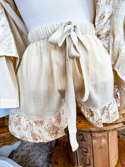 Frilled Floral Patchwork Shorts