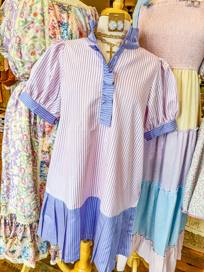 Pleat Hem Detail Stripe Dress