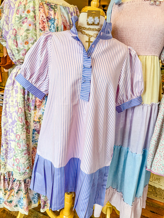 Pleat Hem Detail Stripe Dress