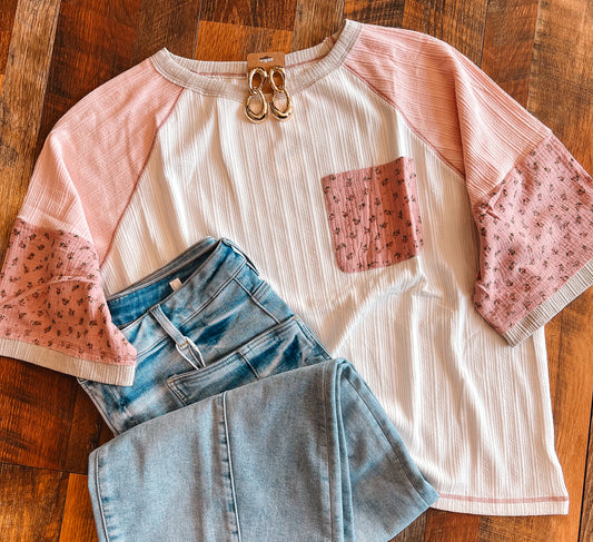 Curvy Mixed Fabric Raglan Top