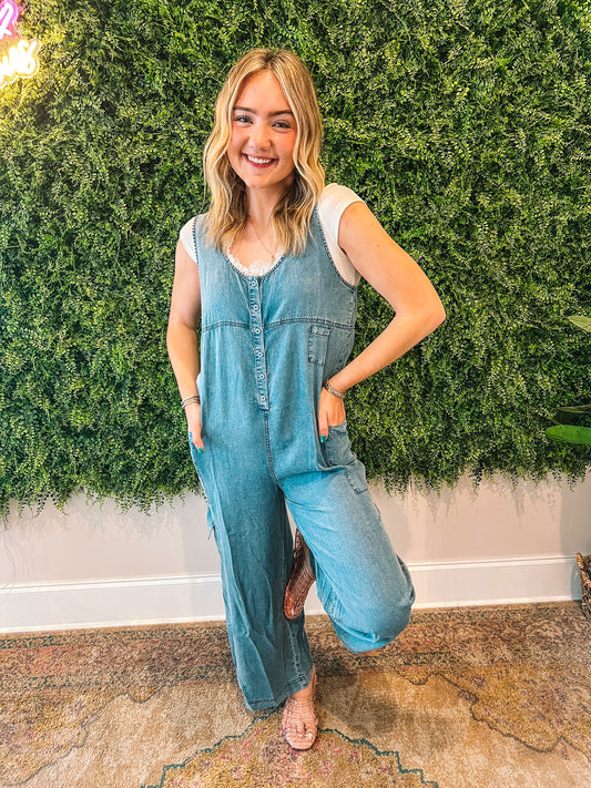 Chambray Wide Leg Jumpsuit