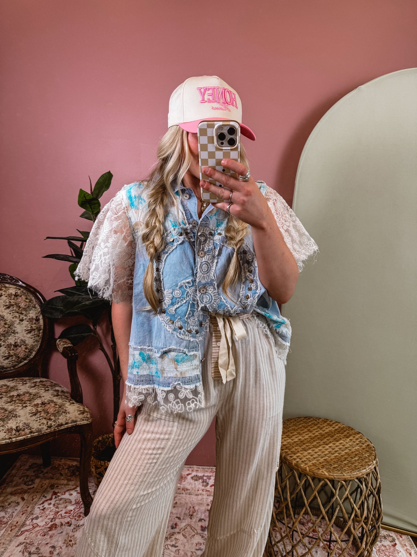 Denim & Lace Button Blouse