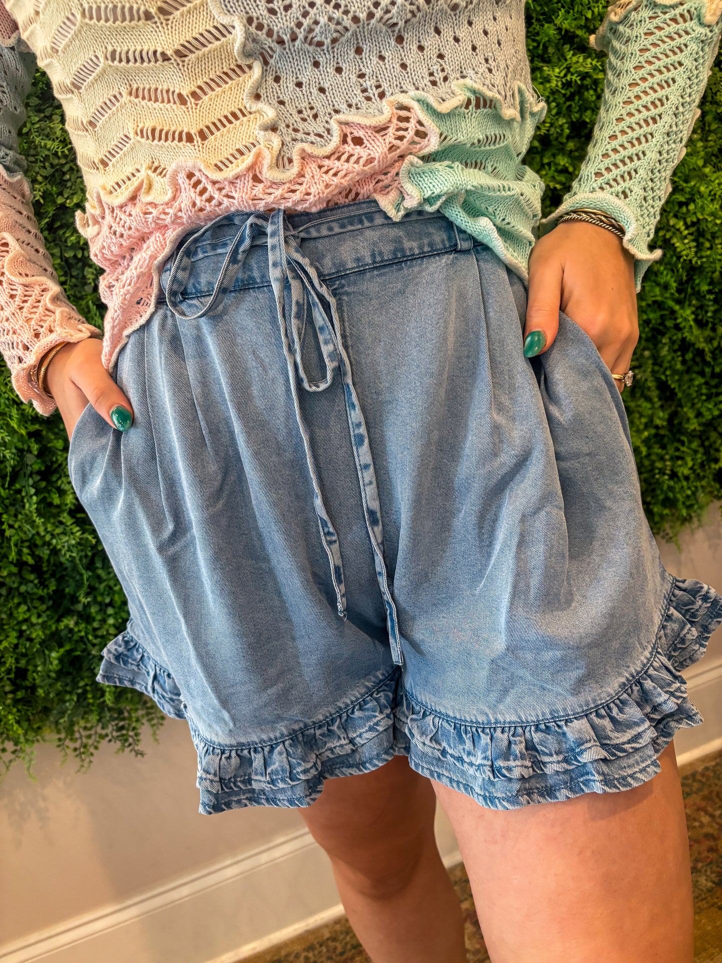 Chambray Ruffle Shorts