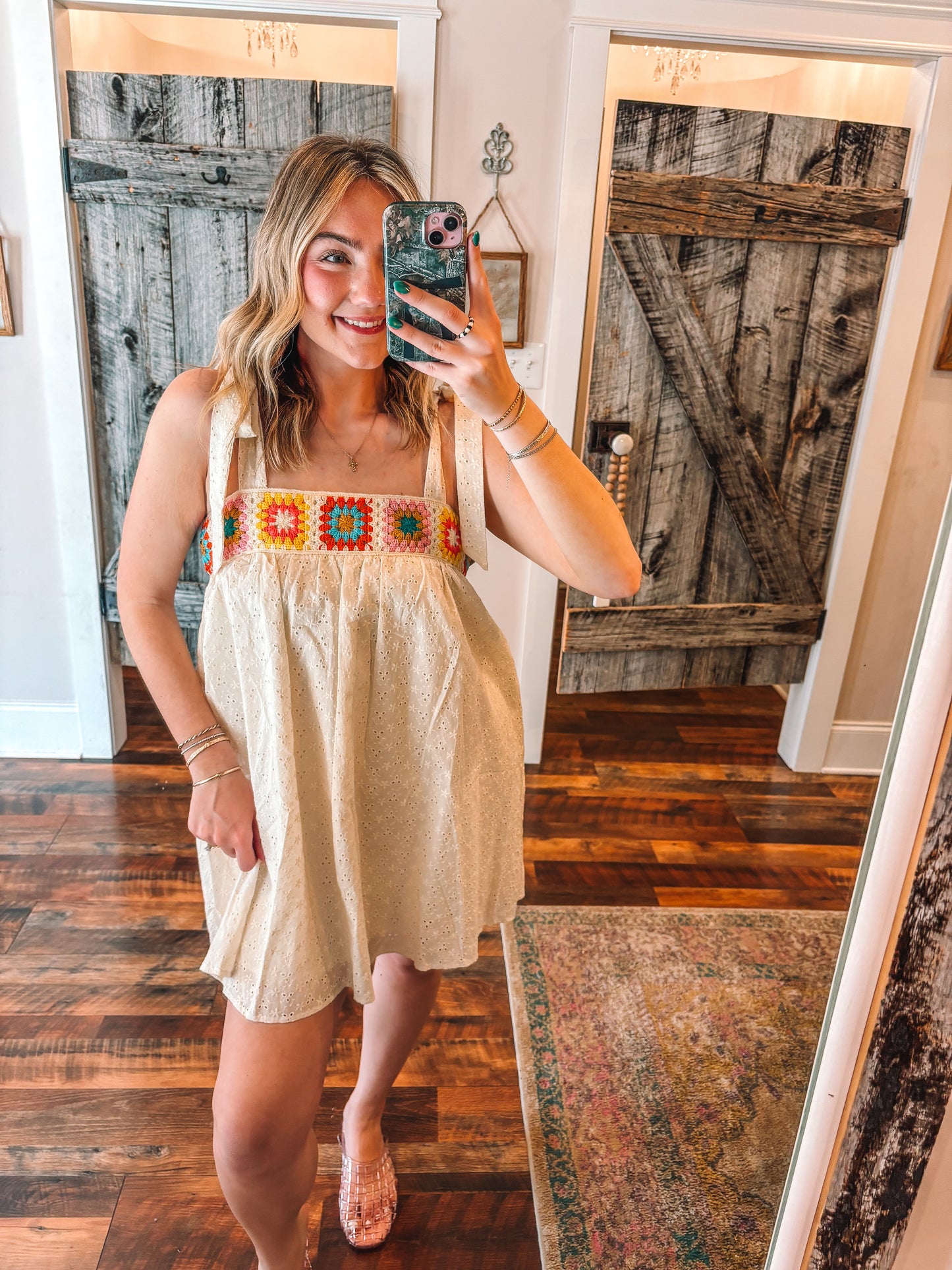 Crochet Trimmed Eyelet Dress