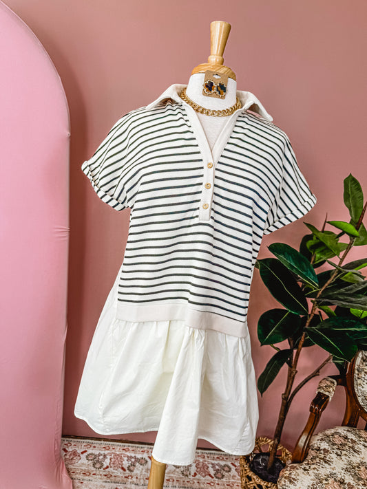 Striped Pique Collared Dress