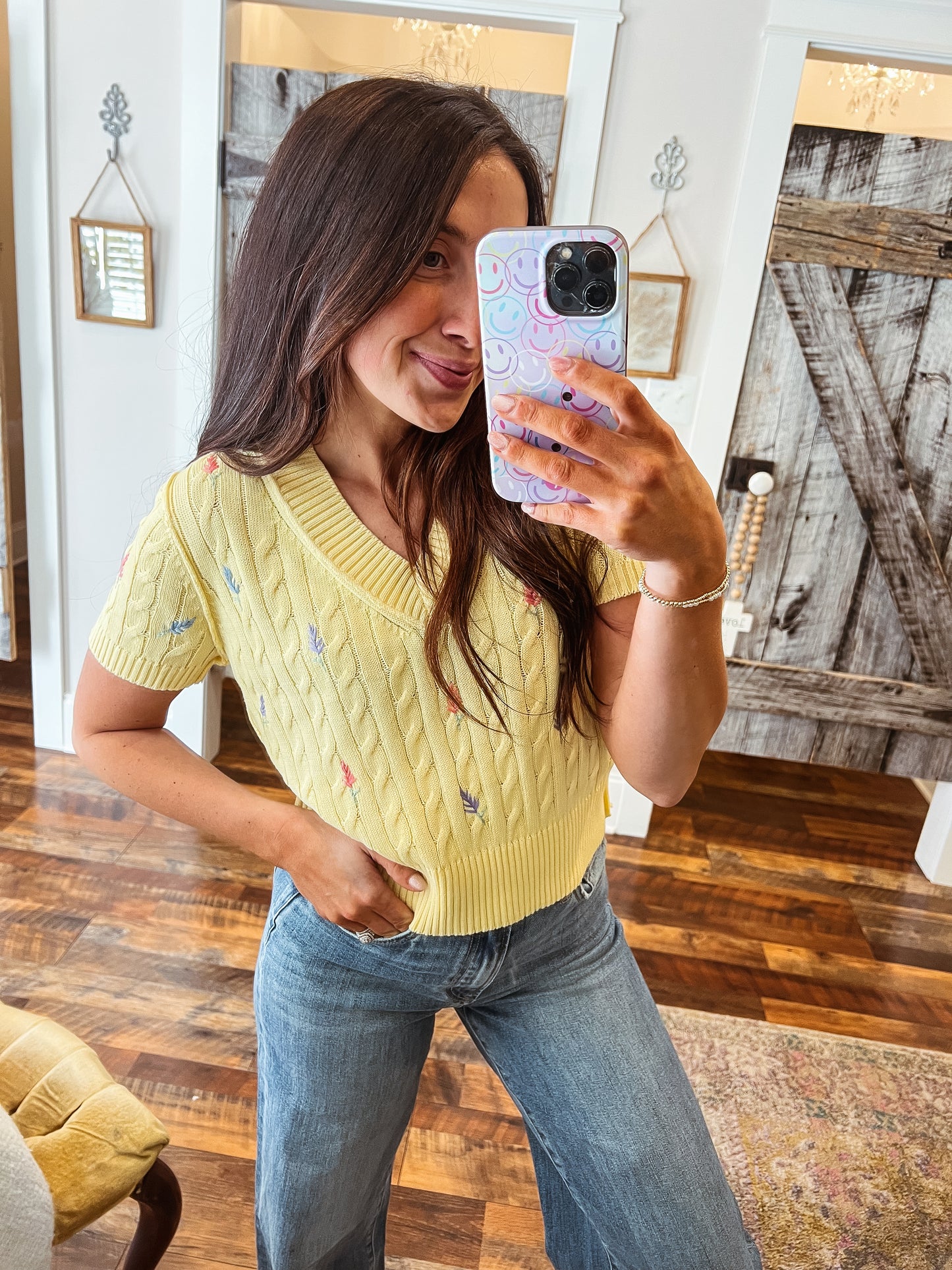 V-Neck Cable Knit Sweater