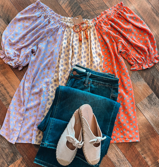 Curvy Color Block Floral Top