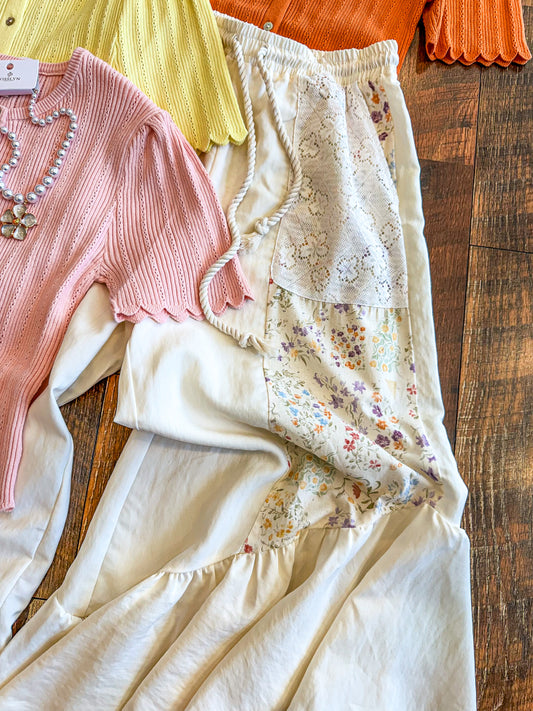 Floral Patchwork Ruffle Pants