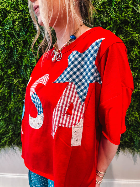Stars & Sweetheart Patchwork Tee