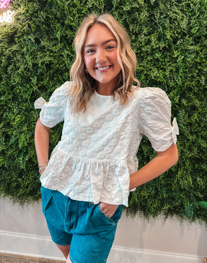 Floral Jacquard Peplum Top
