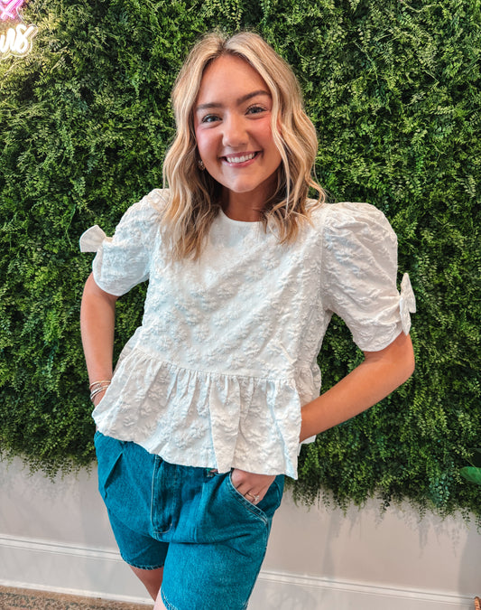 Floral Jacquard Peplum Top