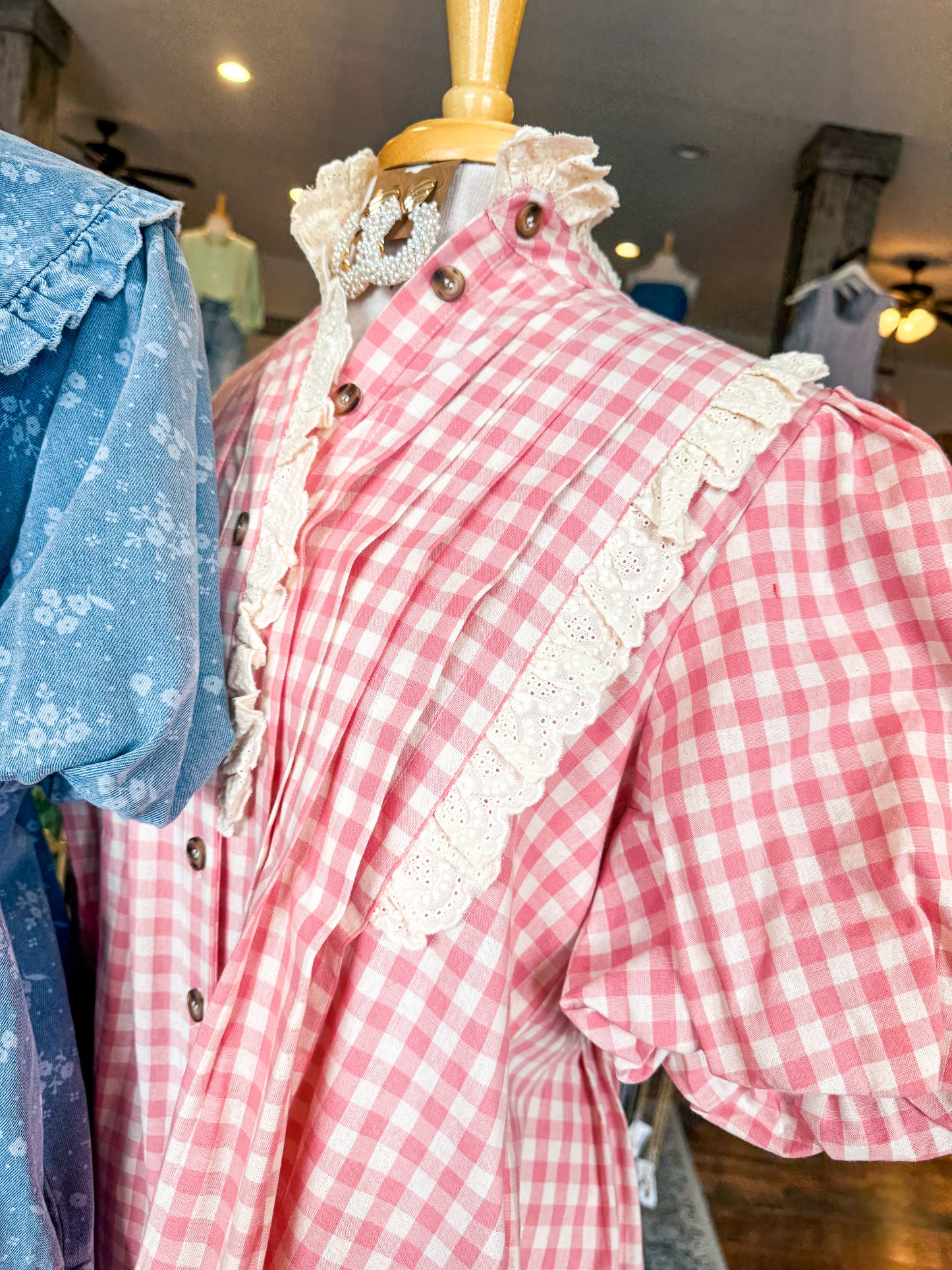 Gingham Lace Trim Romper