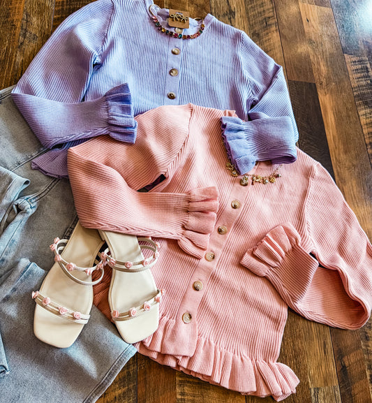 Colored Skies Ruffle Hem Cardigan 💜🌸