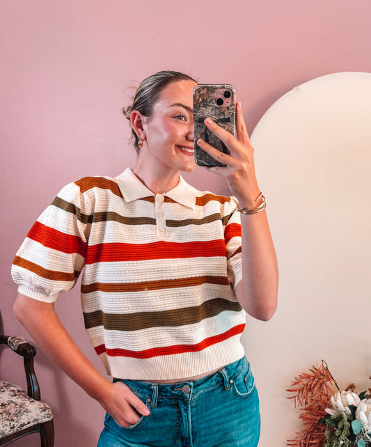 Ribbed Polo Sweater
