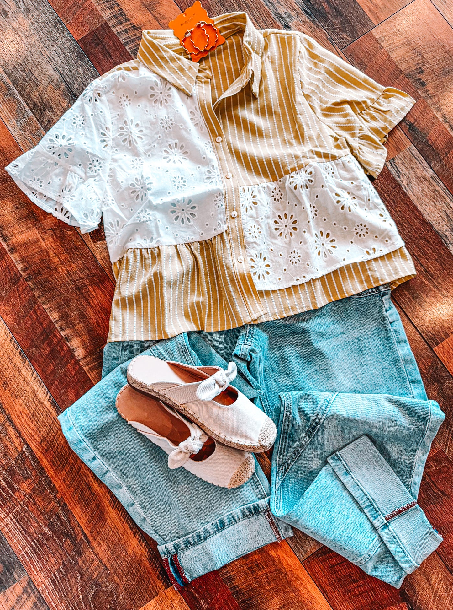 Stripe + Eyelet Patch Top
