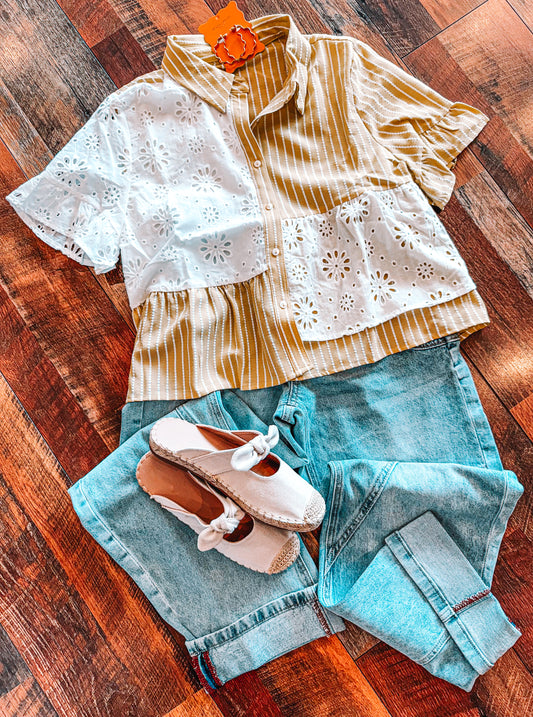 Stripe + Eyelet Patch Top