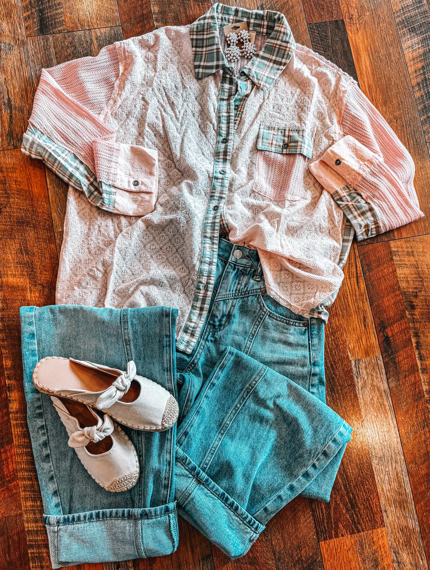 Lace + Plaid Button Down
