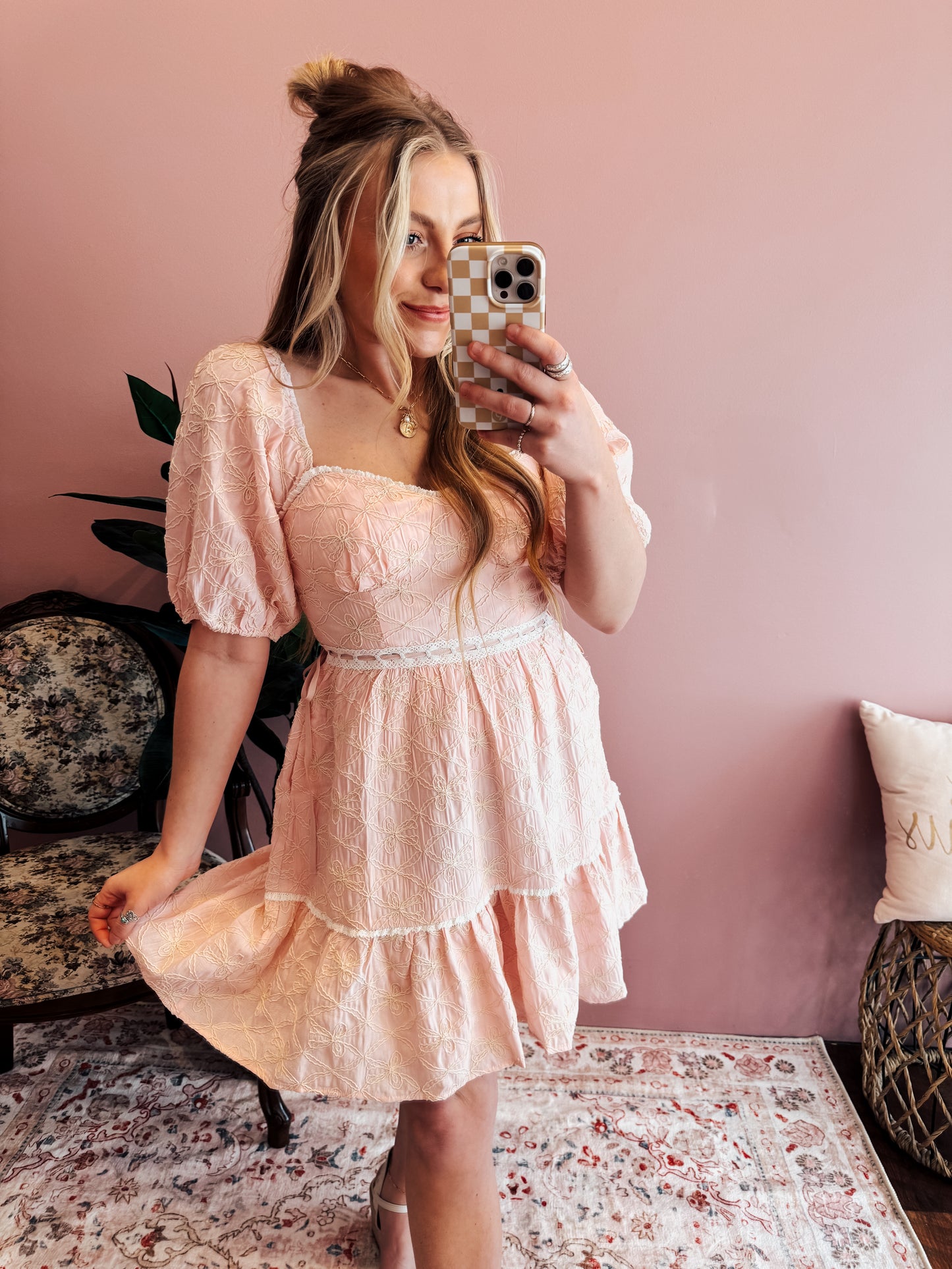 {FINAL SALE} Embroidered Puff Sleeve Mini Dress
