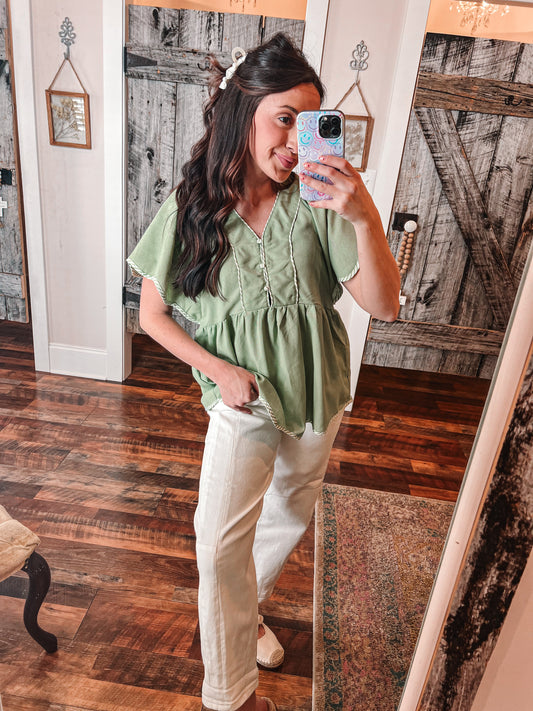 Linen V-Neck Blouse