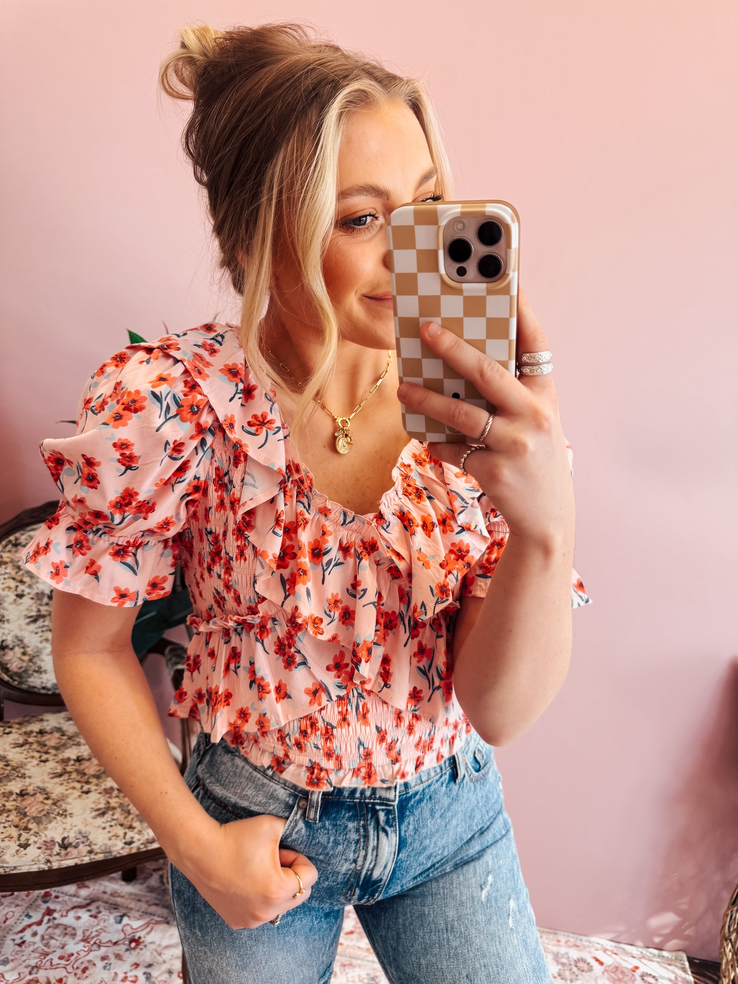 {FINAL SALE} Floral Smocked Top