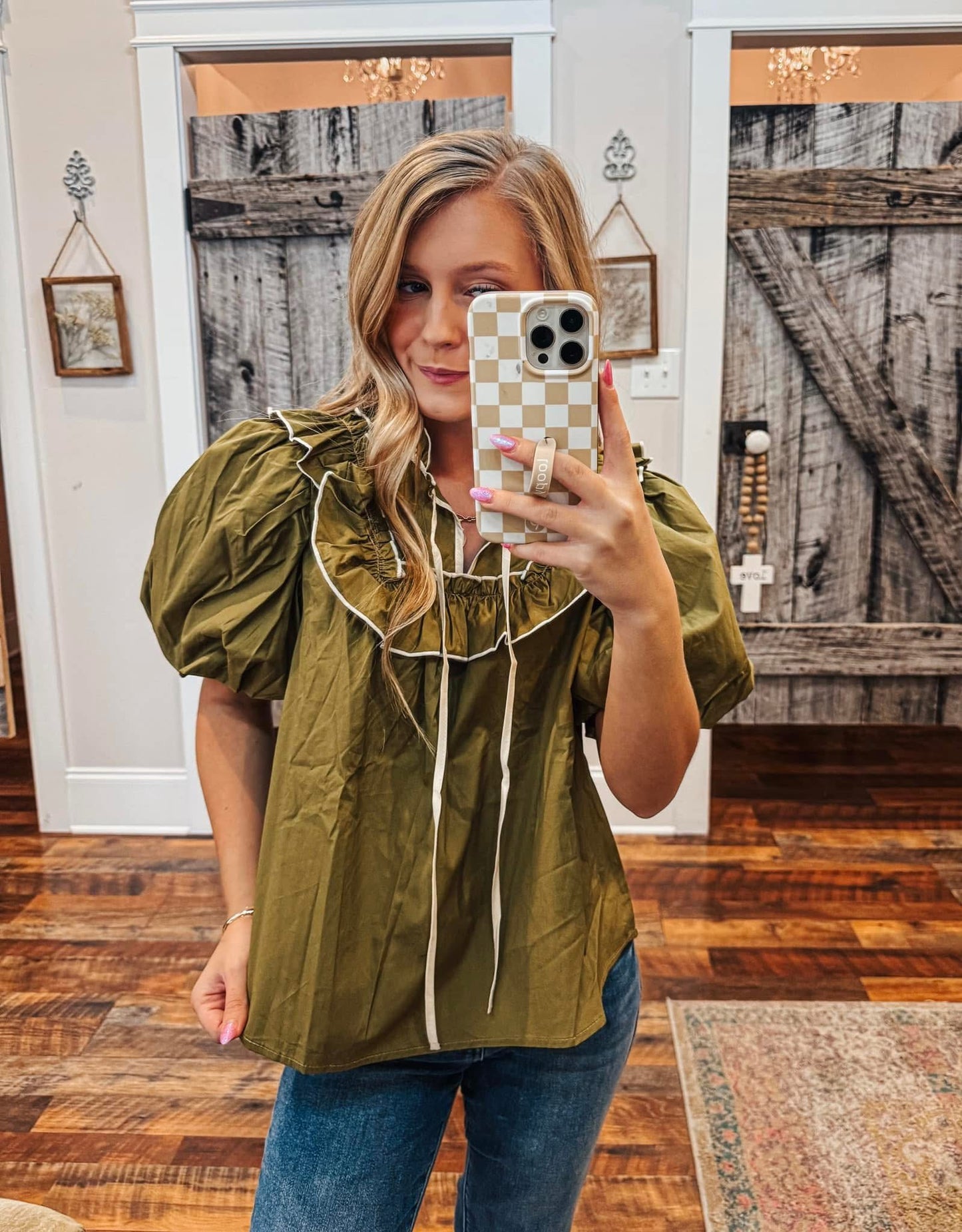 Olive Ruffle Blouse