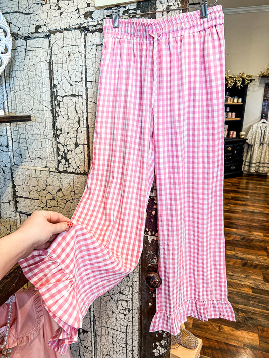 Checkered Ruffle Pants