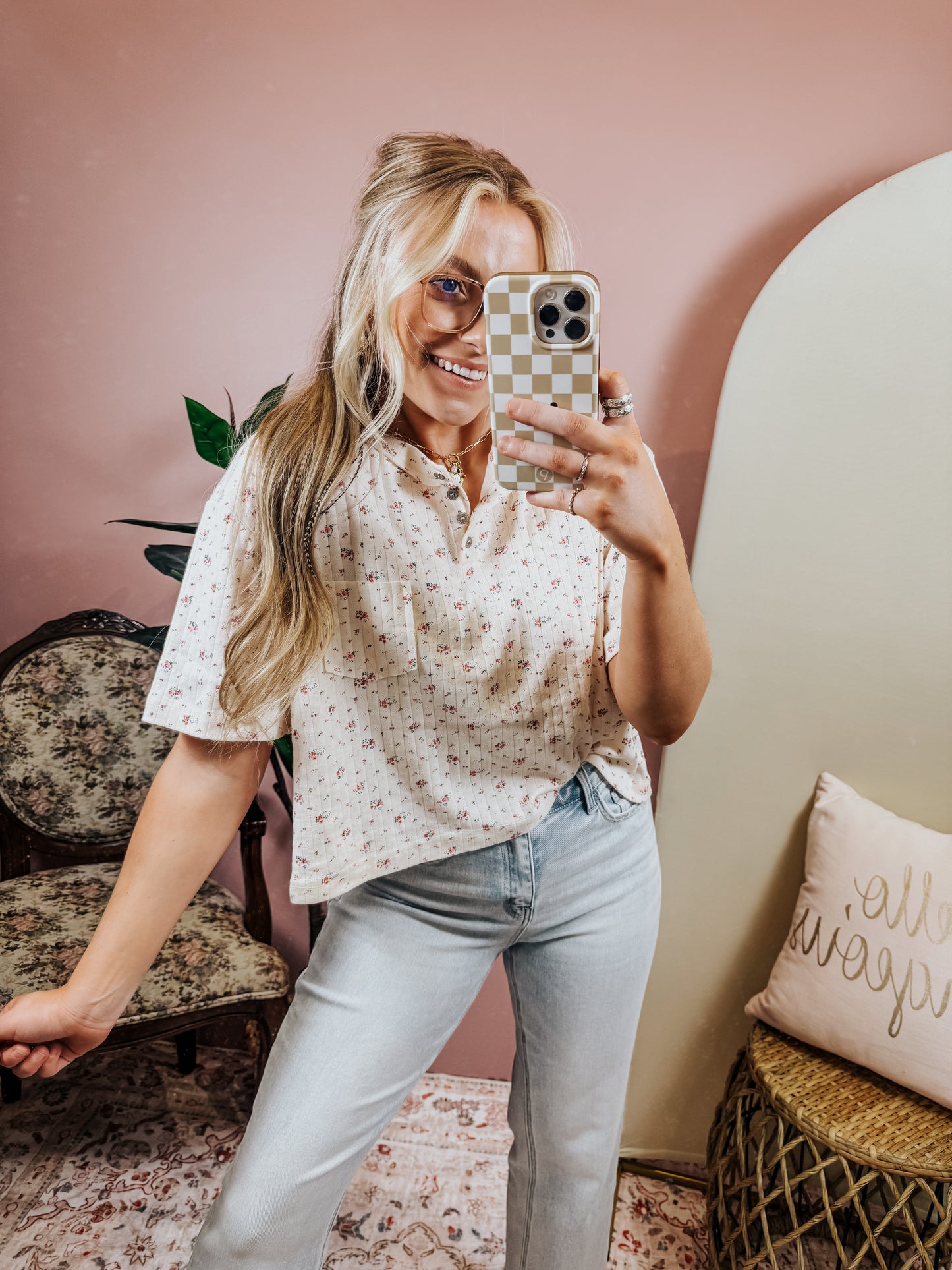 Almond Floral Top