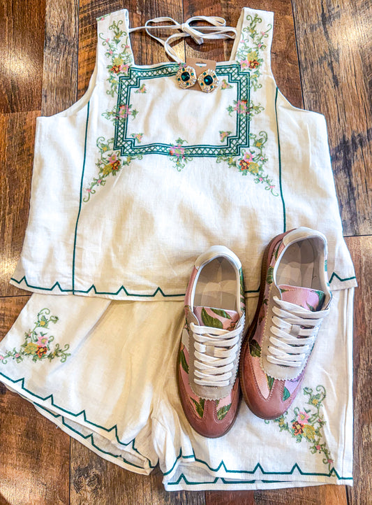 Embroidered Tank + Shorts Set