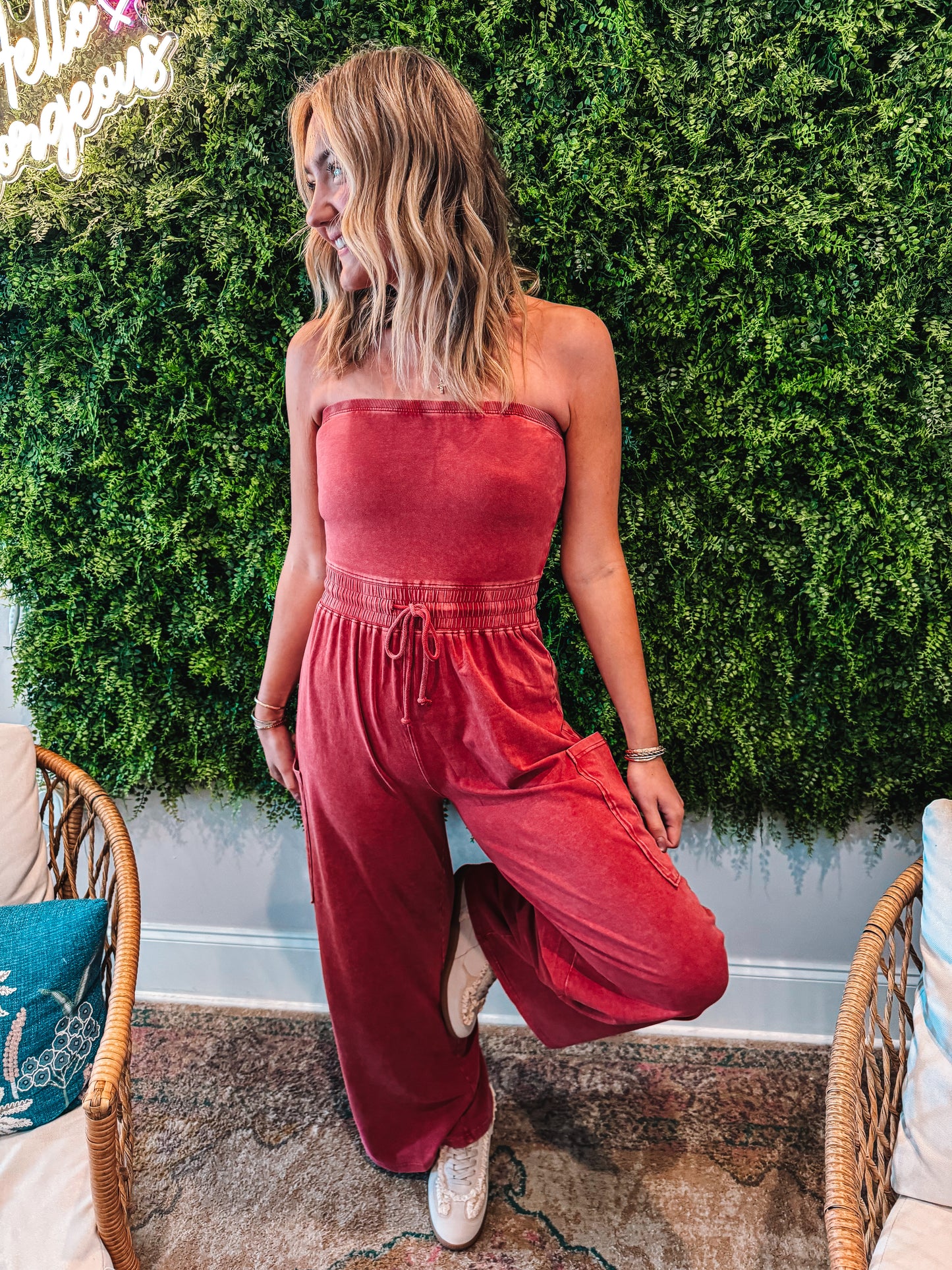 *FP Inspired* Mineral Wash Strapless Jumpsuit