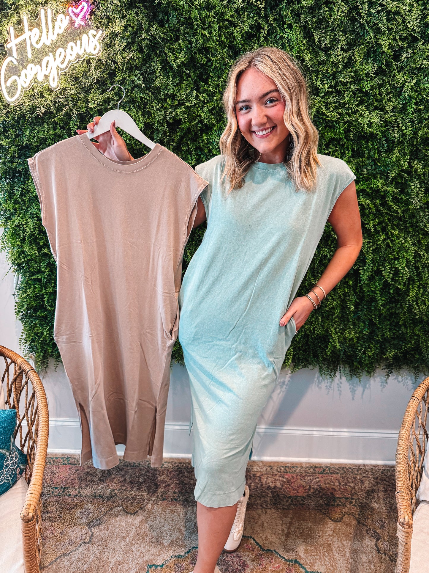 *FP Inspired* Mineral Wash Relaxed Midi Dress