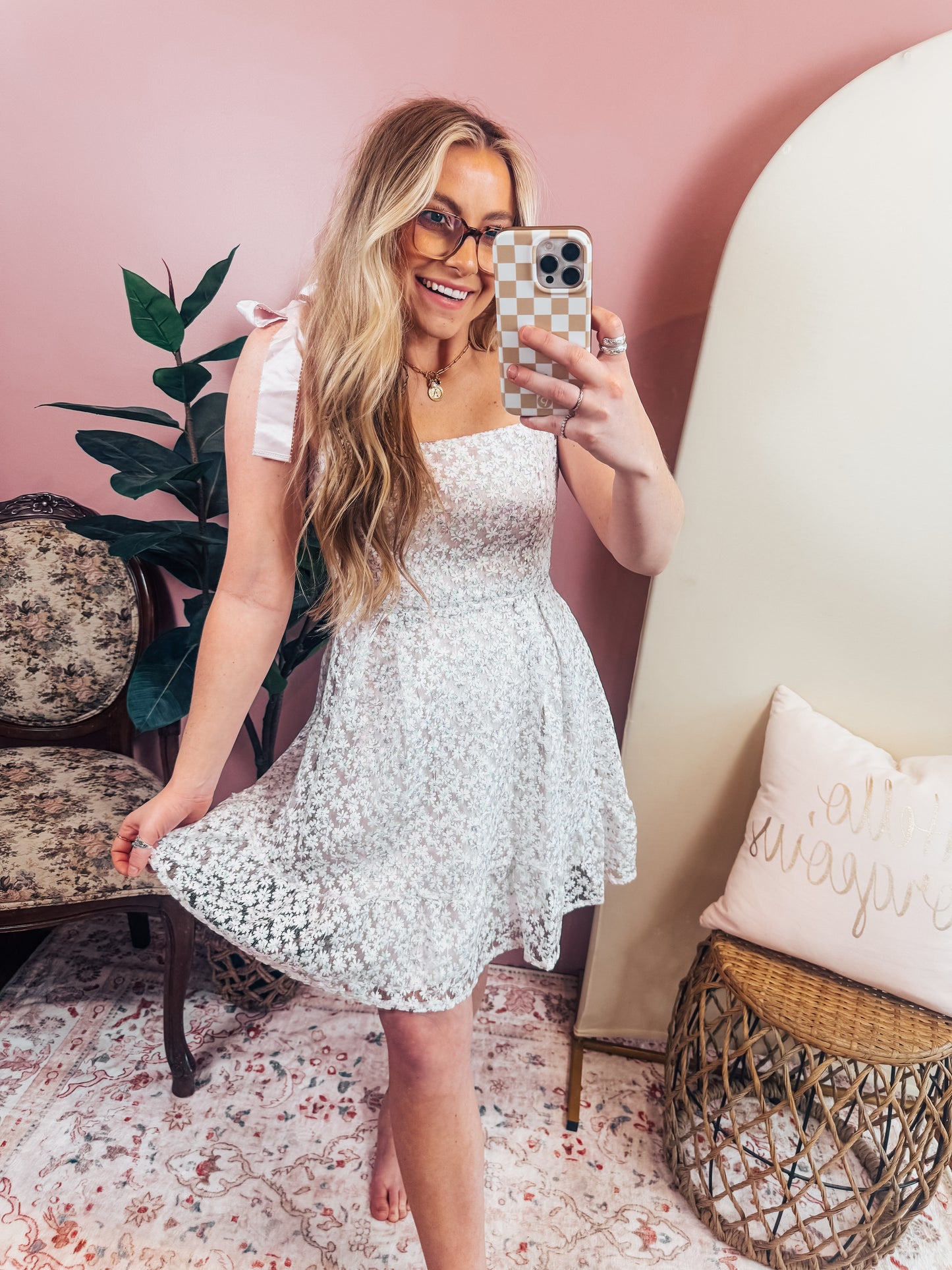 Mesh Floral Embroidered Mini Dress