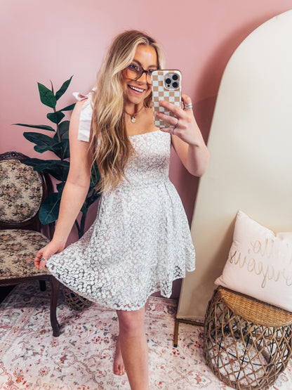 Mesh Floral Embroidered Mini Dress