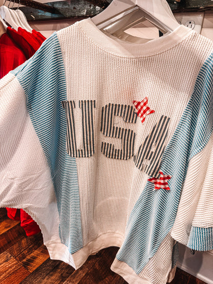 Curvy Americana Patchwork Sweatshirt