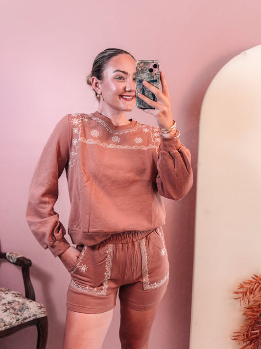 {FINAL SALE} Embroidered Crewneck Set